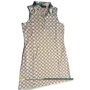 Tango Mango Pink Grey Geometric Zip V Neck Sleeveless Mini Dress Women’s 6 Large